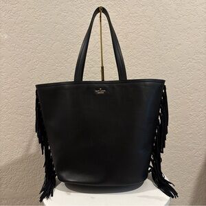 Kate Spade New York Fringe Large Shoulder Tote Bag Black Leather